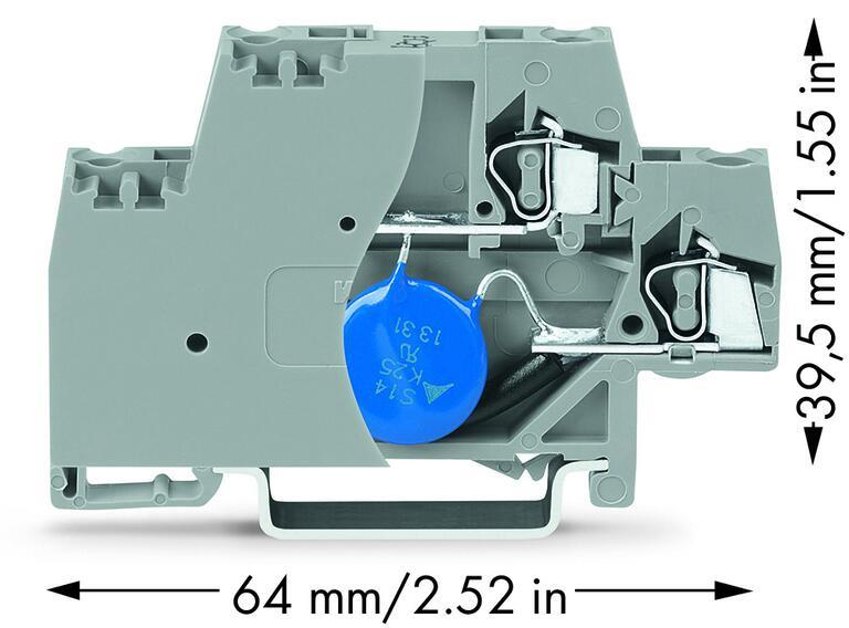 WAGO 280-504/281-587  Bileşen Klemensi İki Katlı Sonlandırma Plakalı Varistörlü DIN-ray 35x15 ve 35x7.5 İçin; 2.5mm² CAGE CLAMP® 2.50mm² Gri