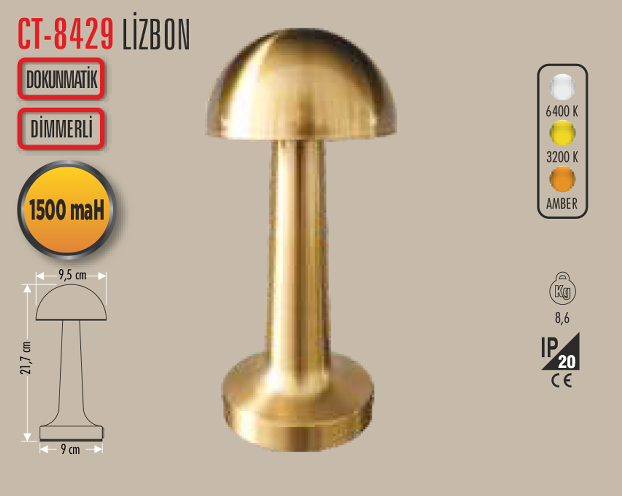 CT 8429 LİZBON ANTİK ŞARJLI MASA LAMBASI