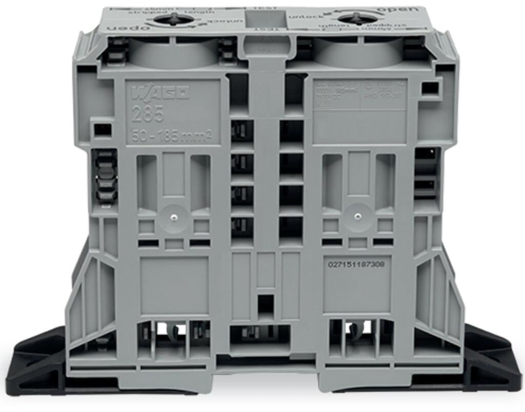 WAGO 285-1161  2 İletkenli Geçiş Klemensi 185 Mm² Sabitleme Flanşlı Power Cage Clamp® Gri