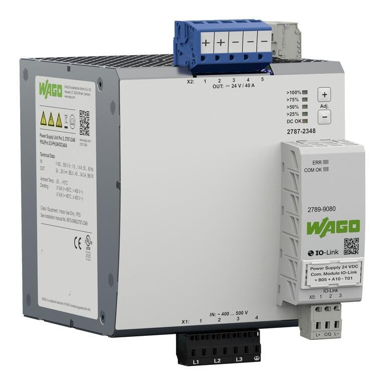 WAGO 2787-2347   Güç kaynağı Pro2 3 Fazlı 24VDC Çıkış Gerilimi 20A Çıkış akımı TopBoost + PowerBoost İletişim yeteneği