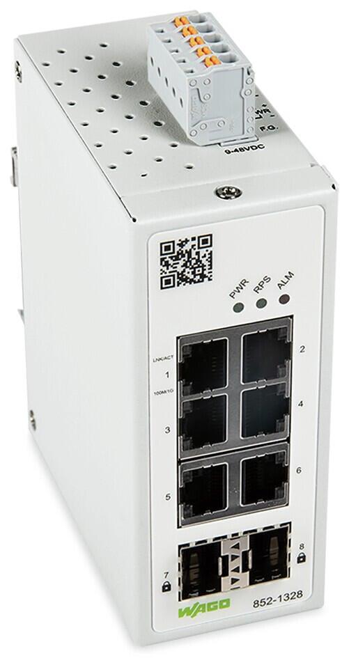 WAGO 852-1328  Endüstriyel Yönetilebilir Switch 6-Port 1000BASE-T 2-Slot 1000Base-SX/LX MAC Security