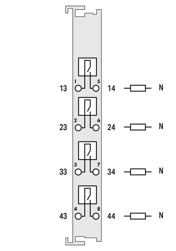 WAGO 750-515 4 Kanallı Röle Çıkışı 250 VAC 2.0 A Potansiyelsiz 4 Normalde Açık Kontak