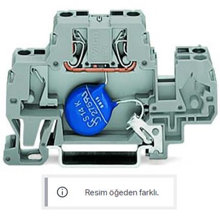 WAGO 870-523/281-582  Bileşen Klemensi İki Katlı Varistörlü DIN-ray 35x15 ve 35x7.5 İçin 2.5mm² CAGE CLAMP® 2.50mm² Gri
