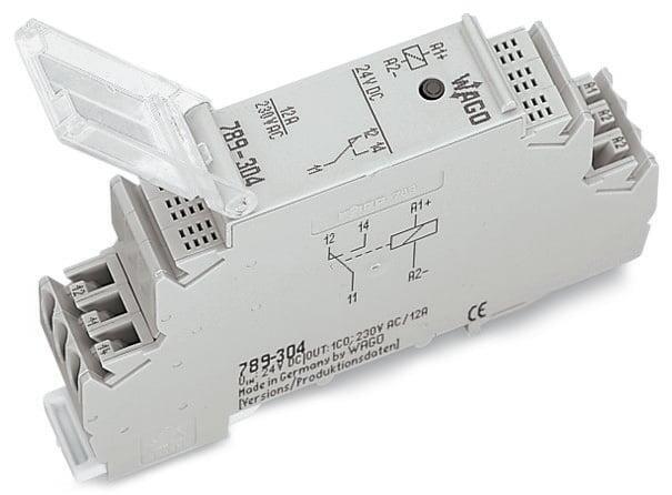 WAGO 789-508  Röle Modülü Nominal Giriş Gerilimi 230VAC 1 Değişken Kontak Sınırlayıcı Sürekli Akım 12A Kırmızı Durum Göstergesi Modül Genişliği 18mm 2.50mm² Gri