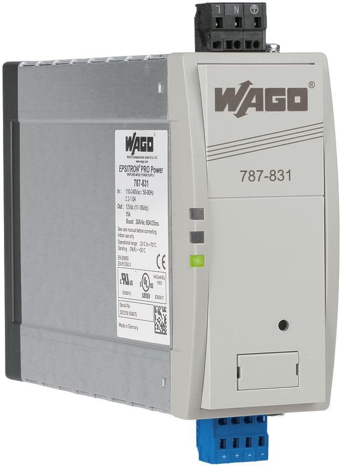 WAGO 787-831 Anahtarlamalı Mod Güç Kaynağı Pro 1 Fazlı 12VDC Çıkış Gerilimi 15A Çıkış Akımı TopBoost + PowerBoost DC OK Kontak