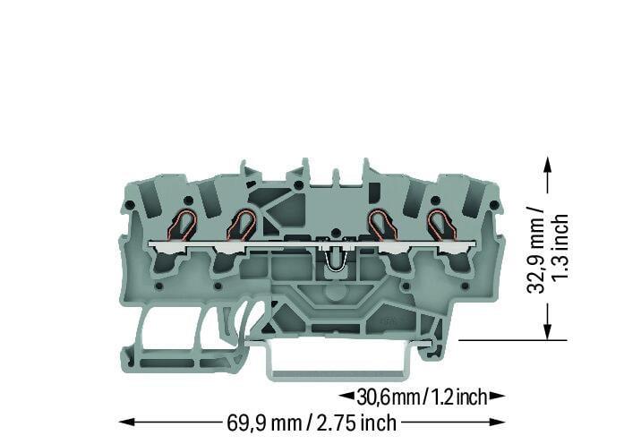 WAGO 2001-1401 4 İletkenli Geçiş Klemensi; 1,5 mm²; Ex e II Uygulamaları İçin Uygun; Yana ve Ortaya Etiketleme, Push-in CAGE CLAMP®; 1,50 mm²; Gri