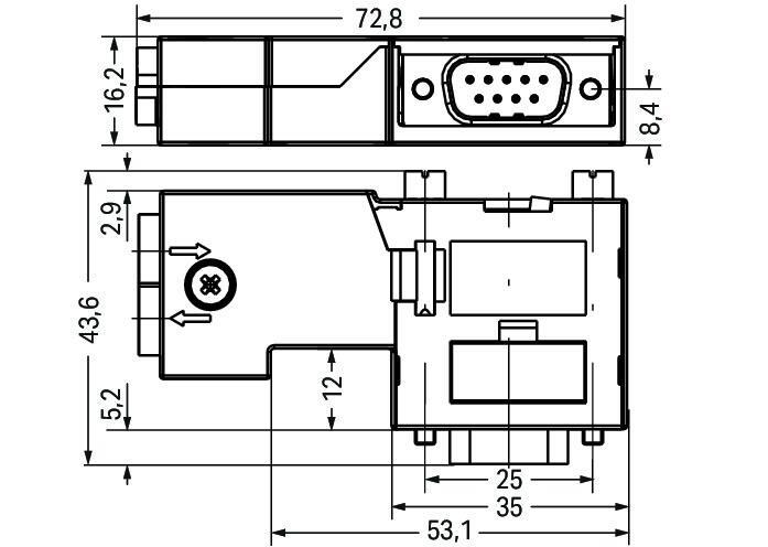 WAGO 750-971 Fieldbus Konnektörü PROFIBUS D-sub Erkek Konnektörlü 9 Kutuplu