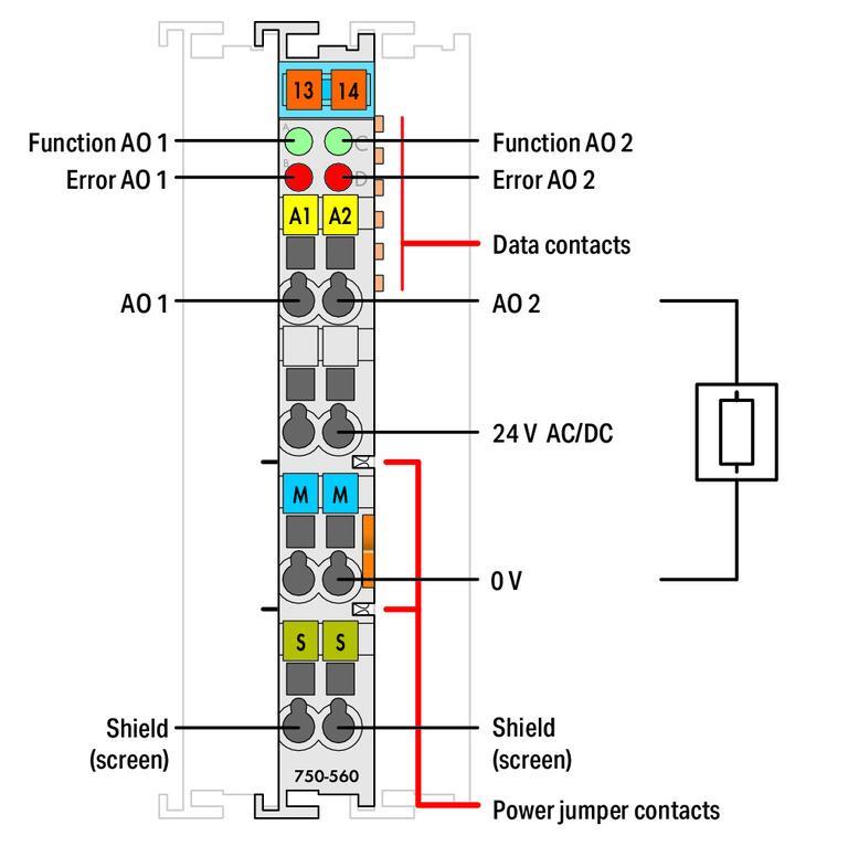 WAGO 750-560 2 Kanallı Analog Çıkış 0-10 VDC 10 Bit 100 mW/24 V