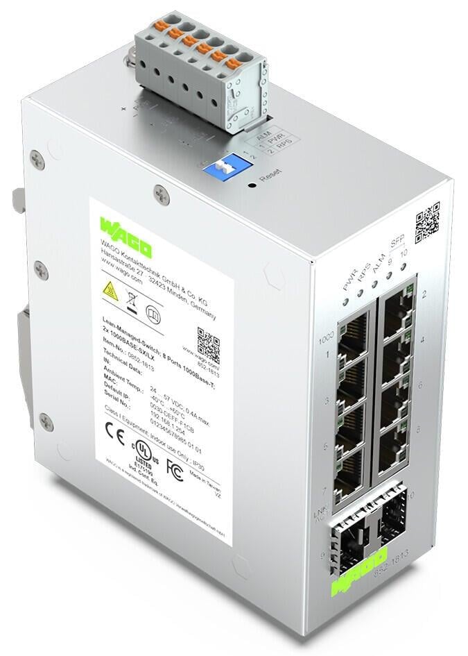 WAGO 852-1813  Lean Managed Switch 8 Port 1000Base-T 2-Slot 1000Base-SX/LX