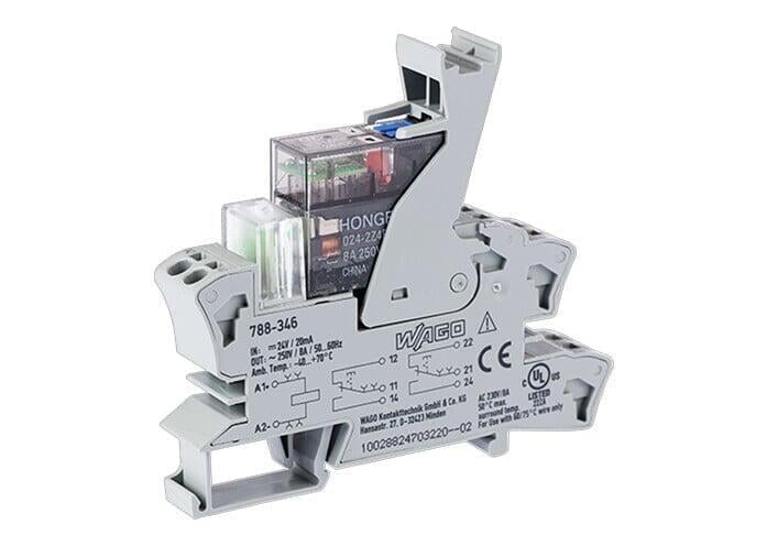 WAGO 788-346   Röle Modülü Nominal Giriş Gerilimi 24VDC 2 Değişken Kontak Sınırlayıcı Sürekli Akım 8A Manuel Çalıştırmalı Kırmızı Durum Göstergesi Modül Genişliği 15mm