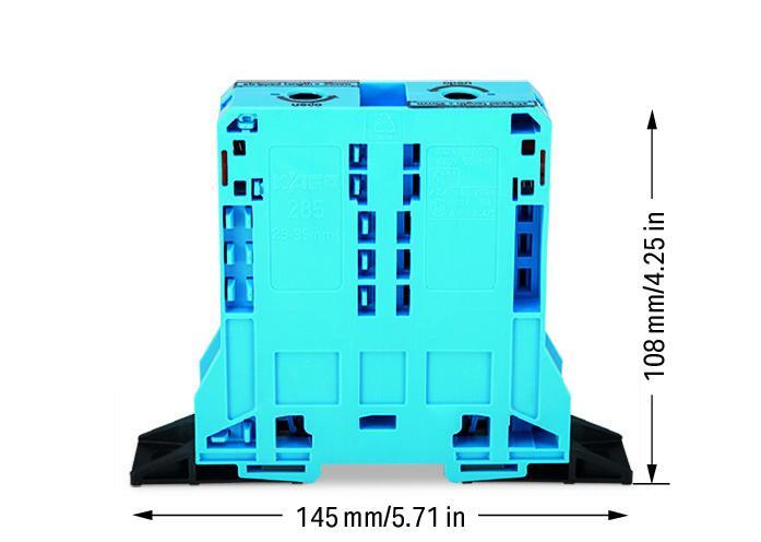 WAGO 285-184 2 İletkenli Geçiş Klemensi 95 Mm² Sabitleme Flanşlı Power Cage Clamp® Mavi