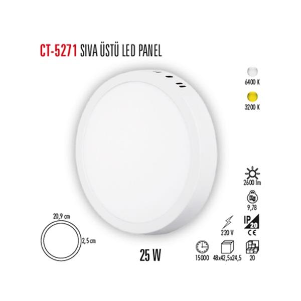 CT-5271G 25W SIVA ÜSTÜ LED ARMATÜR YUVARLAK GÜN IŞIĞI