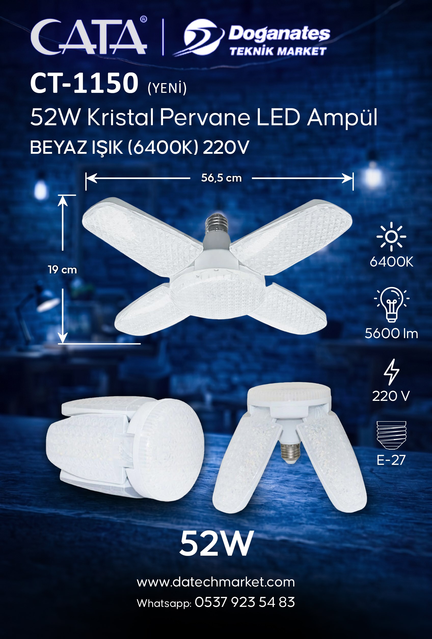 CT 1150 52W KRİSTAL PERVANE AMPÜL 6400K BEYAZ IŞIK