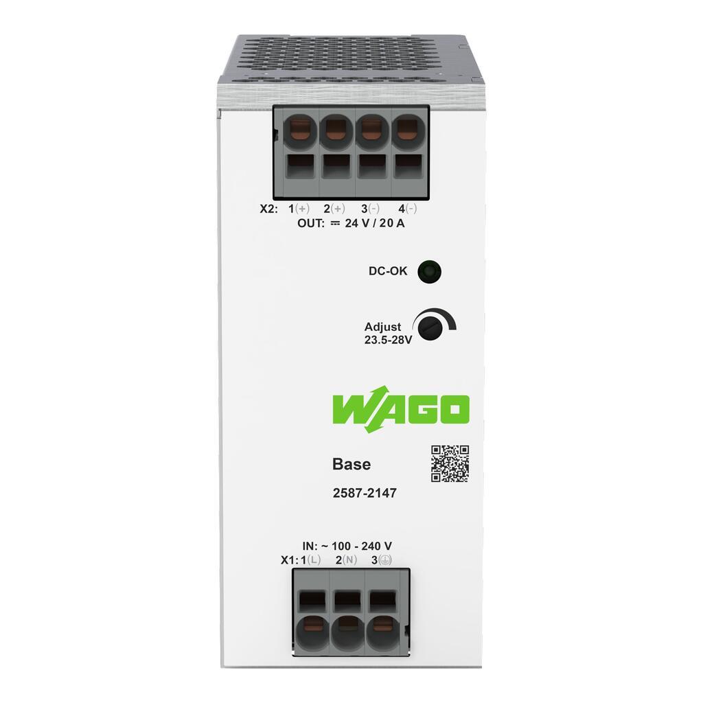 WAGO 2587-2147  Anahtarlamalı Mod Güç Kaynağı Taban 1 Fazlı 24V DC Çıkış Gerilimi 20A Çıkış Akımı DC-OK LED