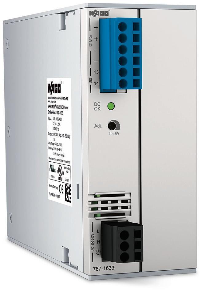 WAGO 787-1633 Anahtarlamalı Mod Güç Kaynağı Klasik 1 Fazlı 48VDC Çıkış Gerilimi 5A Çıkış Akımı TopBoost DC OK Kontak
