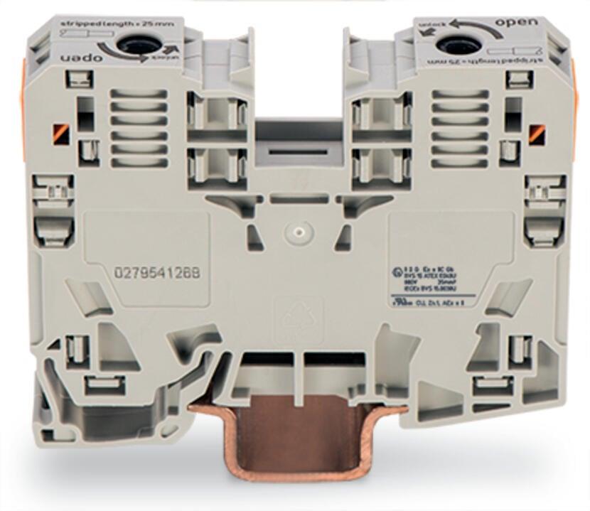 WAGO 285-935  2 İletkenli Geçiş Klemensi 35 Mm² Ex E Iı Uygulamaları İçin Uygun Sadece Dın 35 X 15 Ray İçin Açık Gri