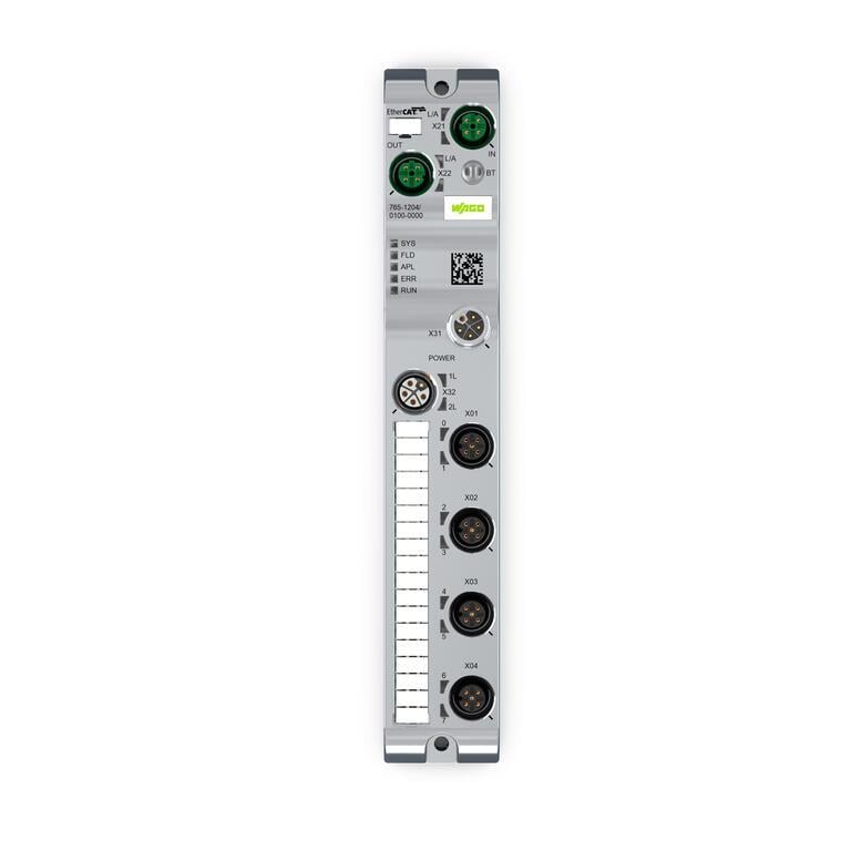 WAGO 765-1204/100-000   8 Kanallı Dijital Giriş/Çıkış EtherCAT 24VDC / 2.0A 4xM12 Bağlantı SlimLine