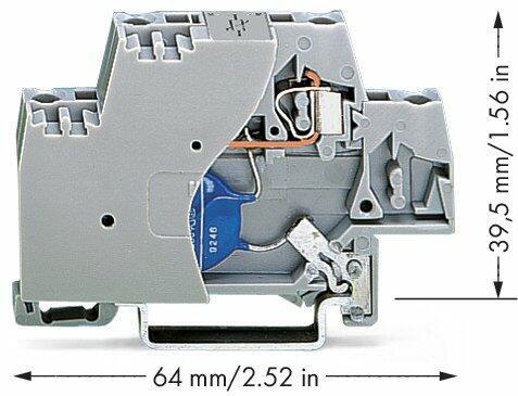WAGO 280-502/281-585  Bileşen Klemensi İki Katlı Sonlandırma Plakalı Varistörlü DIN-ray 35x15 ve 35x7.5 İçin 2.5mm² CAGE CLAMP® 2.50mm² Gri