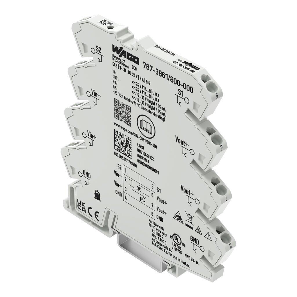 WAGO 787-3861/800-000  Elektronik Devre Kesici 1 Kanallı 24VDC Giriş Gerilimi 8A Sinyal Kontağı