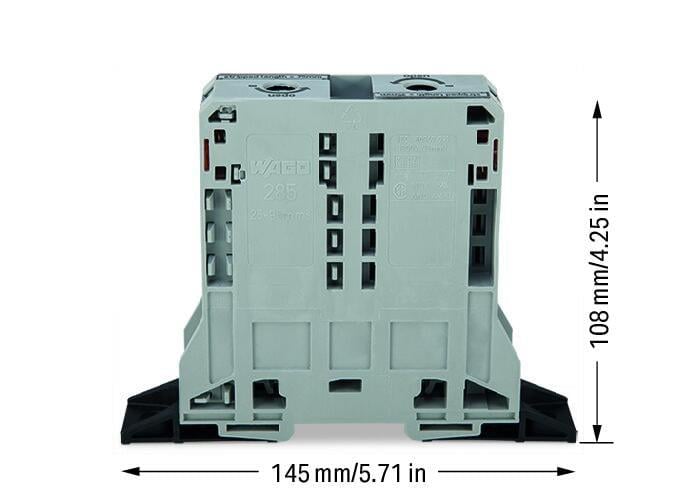 WAGO 285-181 2 İletkenli Geçiş Klemensi; 95 Mm² Sabitleme Flanşlı Power Cage Clamp® Gri