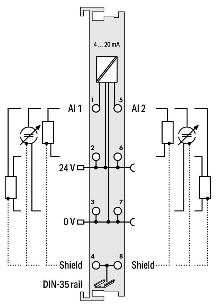 WAGO 750-466/000-200  2 Kanallı Analog Giriş 4 - 20 mA Tek Uçlu S5 PLC Veri Formatı