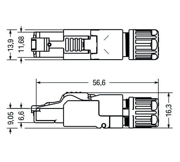 WAGO 750-978/000-011 Konnektör ETHERNET RJ-45 Cat 6A Düz Kod T568A  AWG 22 Burkulmayı Önleme