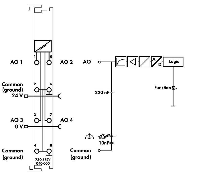 WAGO 750-557/040-000   4 Kanallı Analog Çıkış ±10 VDC Aşırı