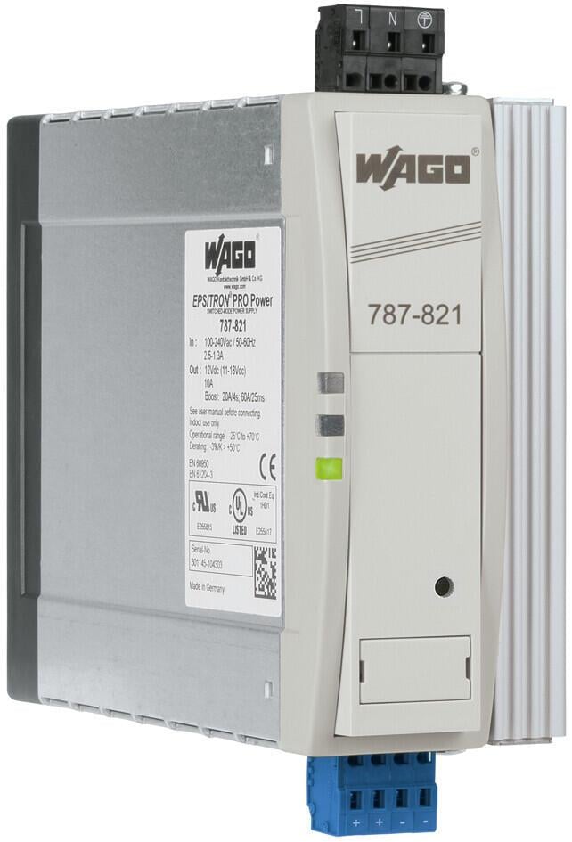 WAGO 787-821 Anahtarlamalı Mod Güç Kaynağı Pro 1 Fazlı 12VDC Çıkış Gerilimi 10A Çıkış Akımı TopBoost + PowerBoost DC OK Kontak