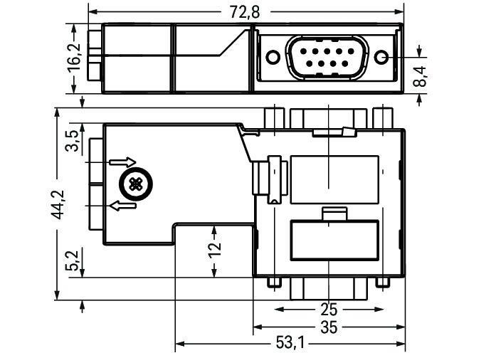 WAGO 750-972 Fieldbus Konnektörü PROFIBUS D-sub Erkek Konnektörlü 9 Kutuplu