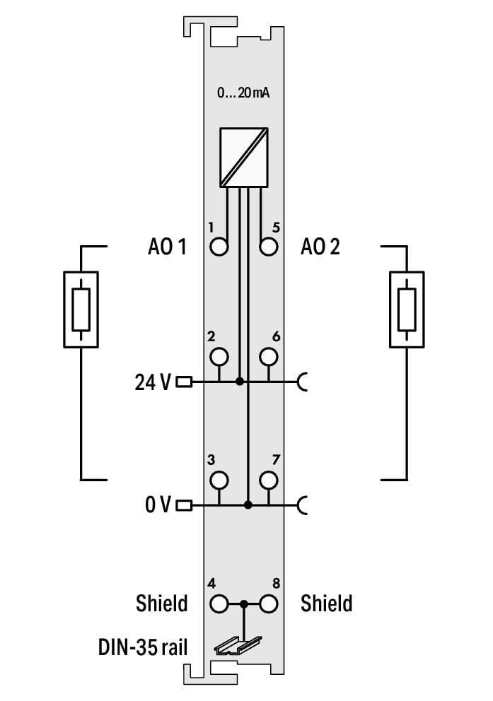 WAGO 750-552/025-000   2 Kanallı Analog Çıkış 0 - 20 mA Geniş Sıcaklık