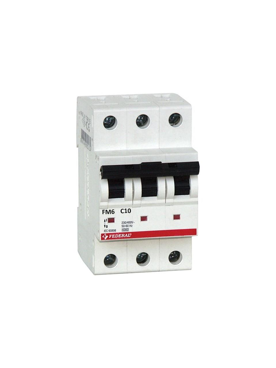 9EG-C0633-0D10 D10MCB FM6 3P C10 6kA Otomatik Sigorta  230/400Vac 5-10In