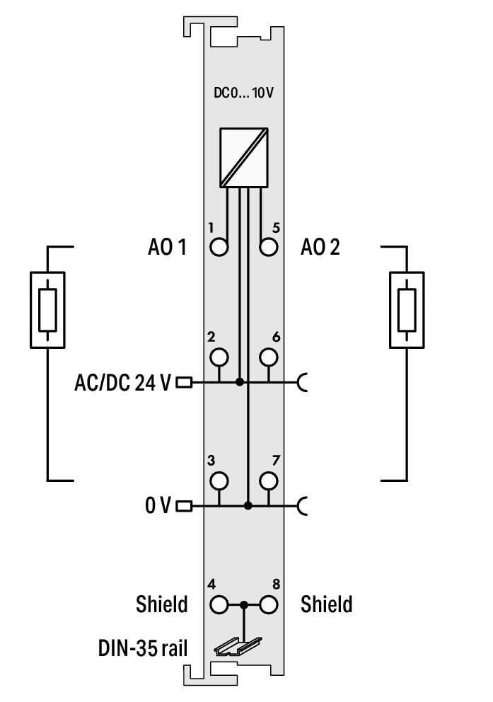 WAGO 750-560 2 Kanallı Analog Çıkış 0-10 VDC 10 Bit 100 mW/24 V
