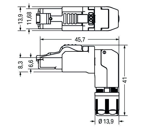 WAGO 750-979/000-022  Konnektör ETHERNET RJ-45 Cat 6A Açılı Kod T568B AWG 24 Burkulmayı Önleme