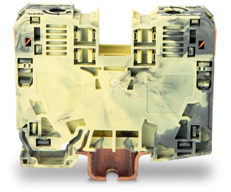 WAGO 285-131 2 İletkenli Geçiş Klemensi 35 Mm² Sadece Dın 35 X 15 Ray İçin Power Cage Clamp Koyu Gri-Sarı