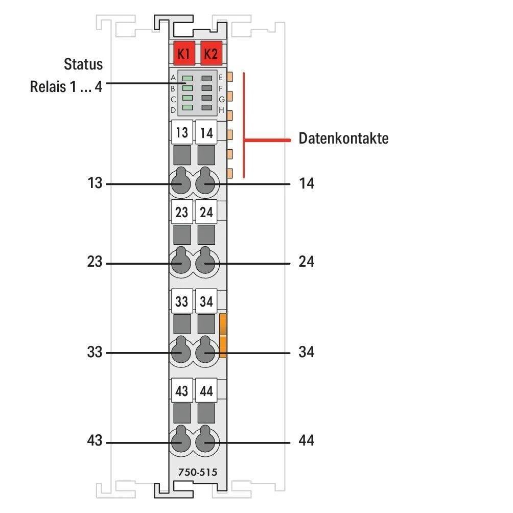 WAGO 750-515 4 Kanallı Röle Çıkışı 250 VAC 2.0 A Potansiyelsiz 4 Normalde Açık Kontak