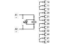 WAGO 858-514   Röle Modülü Nominal Giriş Gerilimi 24VAC 4 Değişken Kontak Sınırlayıcı Sürekli Akım 5A Altın Kontaklı Manuel Çalıştırmalı Kırmızı Durum Göstergesi Modül Genişliği 31mm