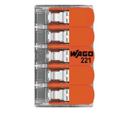 WAGO 221-615 5x6mm2 tırnaklı buat ve çok amaçlı klemens