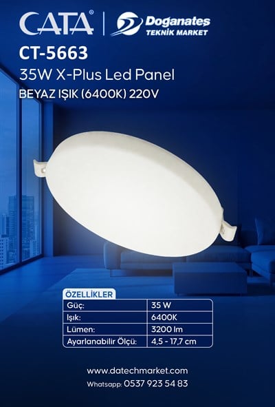 CT-5663 X-PLUS 35W BEYAZ IŞIK LED ARMATÜR (6400K)