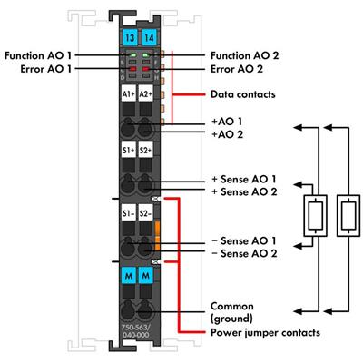 WAGO 750-563/040-000  2 Kanallı Analog Çıkış 0/4 - 20 mA 16 bit 6 - 18 VDC Aşırı