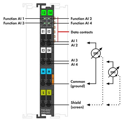 WAGO 750-468/040-000  4 Kanallı Analog Giriş 0 - 10 VDC Tek Uçlu Aşırı