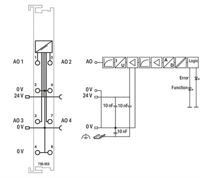 WAGO 750-555 4Kanallı Analog Çıkış 4 - 20 mA
