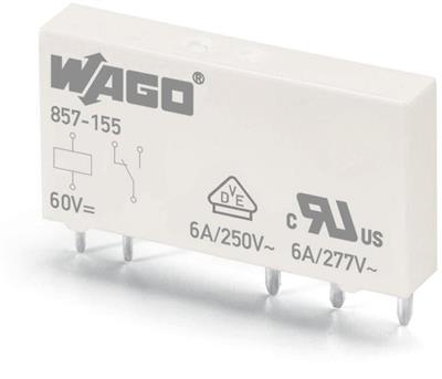 WAGO 857-155   Temel röle Nominal giriş gerilimi 60VDC 1 değişken kontak Sınırlayıcı sürekli akım 6A Modül genişliği 5mm Modül yüksekliği 15mm