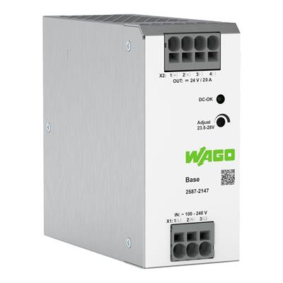 WAGO 2587-2147  Anahtarlamalı Mod Güç Kaynağı Taban 1 Fazlı 24V DC Çıkış Gerilimi 20A Çıkış Akımı DC-OK LED