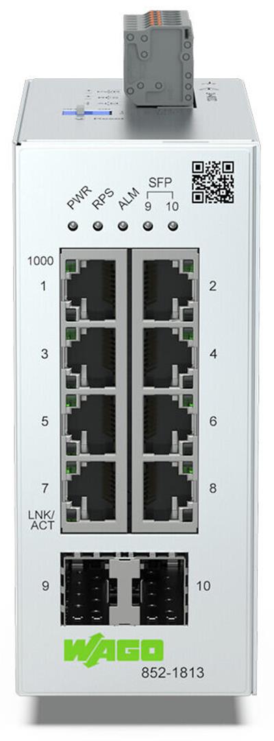 WAGO 852-1813  Lean Managed Switch 8 Port 1000Base-T 2-Slot 1000Base-SX/LX