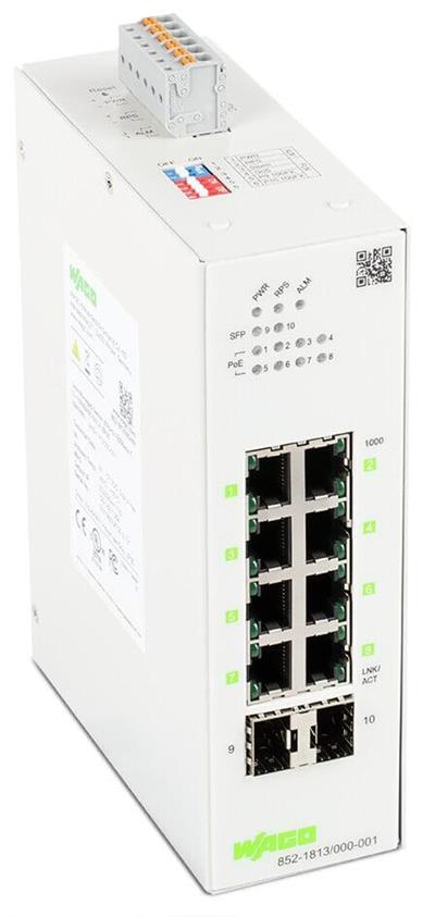WAGO 852-1813/000-001  Lean Managed Switch 8 Port 1000Base-T 2-Slot 1000Base-SX/LX 8xEthernet Üzerinden Güç