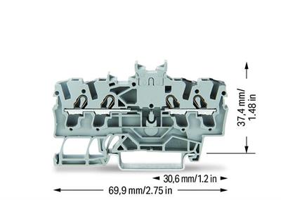 WAGO 2002-1441 Çift Potansiyelli Klemens; 2.5 mm²; Çift, Merkez Etiket Yuvası İçin, Push-in CAGE CLAMP®; 2,50 mm²; Gri