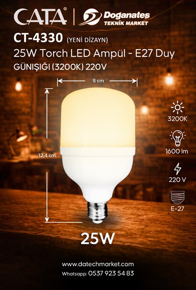 CT 4330G 25W 3200K TORCH LED AMPUL E27 (GÜNIŞIĞI)