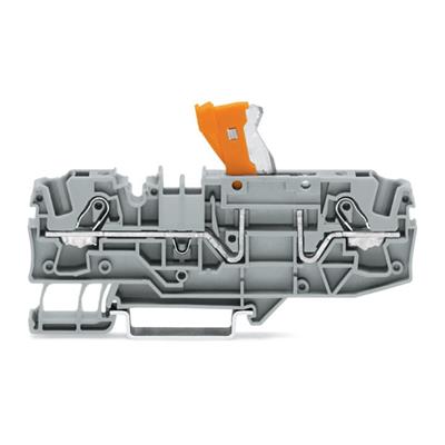 2006-1671 2 İLETKENLİ AYIRMA KLEMENSİ- DÖNEN BIÇAK AYIRMALI- TEST SEÇENEĞİ İLE TURUNCU AYIRMA BAĞLANTISI- DIN-RAY 35x15 VE 35x7,5 İÇİN; 6 MM² PUSH-İN CAGE CLAMP® GRİ