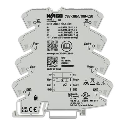 WAGO 787-3861/108-020  Elektronik Devre Kesici 1 Kanallı 24VDC Giriş Gerilimi Ayarlanabilir 1 - 8A Sinyal Kontağı