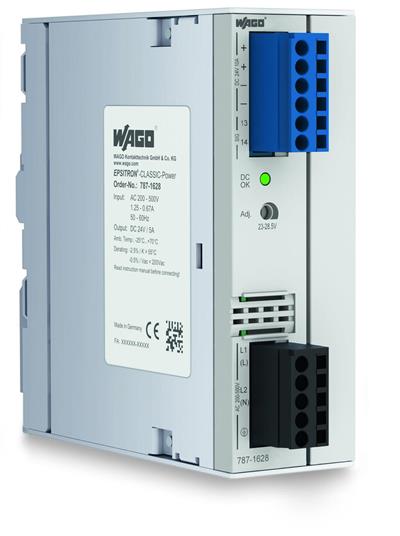 WAGO 787-1628  Anahtarlamalı Mod Güç Kaynağı Klasik 2 Fazlı 24VDC Çıkış Gerilimi 5A Çıkış Akımı TopBoost DC OK Kontak